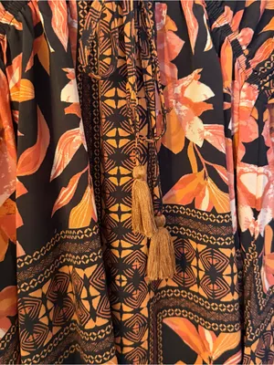Flying Tomato Black Maxi Dress Kaftan with Rust Floral Print thumbnail 2