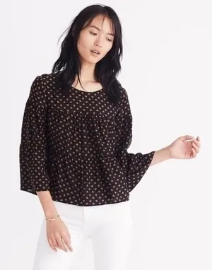 MADEWELL Silk Black Gold Heart Flip Button Back Tiered Top Blouse X-Small thumbnail 1