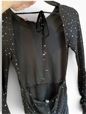 Black Backless Sparkle Ruched Long-Sleeve Mini Dress Brand New thumbnail 6