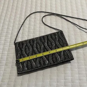 Women’s Black & Clear Beaded Bead Thin Shoulder Bag Evening Purse thumbnail 3