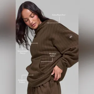 ALO Yoga NWT Pinstripe Hoodie Sweatshirt in Expresso Size M thumbnail 3