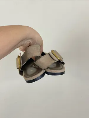 Zara‎ Suede Pointed Toe Slingback Flats in Beige with Gold Buckle Size 38/7 thumbnail 10