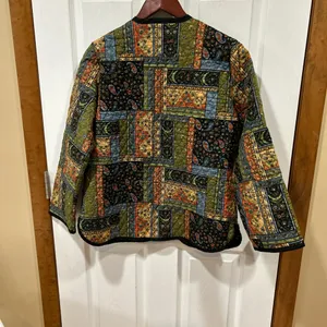 Vintage Handmade Quilted Jacket Small Cottagecore Boho Artisan Coat Green thumbnail 4
