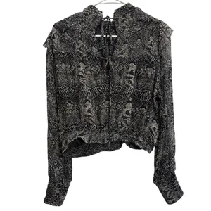 Free People Women S/P Roma Chiffon Snake Ruffle Long Sleeve Blouse Animal Print thumbnail 8