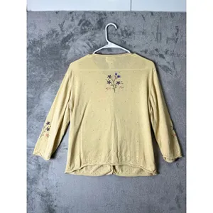 Vintage Cottagecore Yellow Floral Embroidered Cardigan Soft Girl Grandpa Core MD thumbnail 4