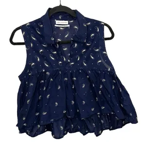 Urban Outfitters Navy Paisley Babydoll‎ Peplum Top Sleeveless Size Medium thumbnail 1