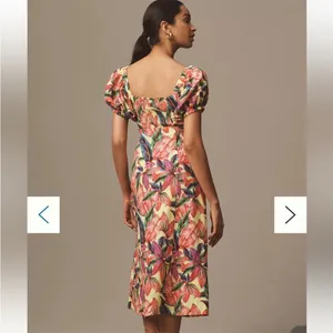 Farm Rio x Anthropologie Puff-Sleeve Sweetheart Linen‎ Midi Dress size XS thumbnail 3