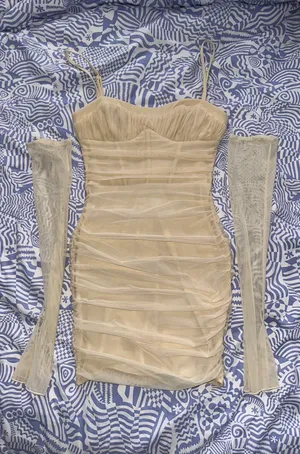Dukine Ruched Mini Dress Cream thumbnail 4