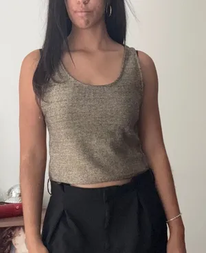 Zara Bronze Metallic Knit Sleeveless Scoop Neck Cropped Tank Top Large thumbnail 1