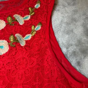 Entro Womens SIze Large Red Lace Tank Top Embroidered Floral Neck Keyhole Boho thumbnail 13