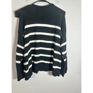 Banana Republic Johnny Collar Striped Sweater‎ Black White XL 768623-01 Womens thumbnail 9