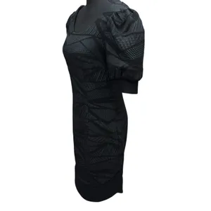 ELENE CASSIS Black Textured Puff Sleeve Fitted Dress 4 Lined‎ Cocktail Evening thumbnail 5