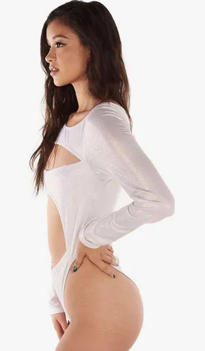 iHeartRaves White Shimmer Cut Out Bodysuit thumbnail 3