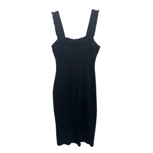 Lulus Persuasion Black Ruffled Bodycon Midi Dress Small Square Neck LBD thumbnail 3