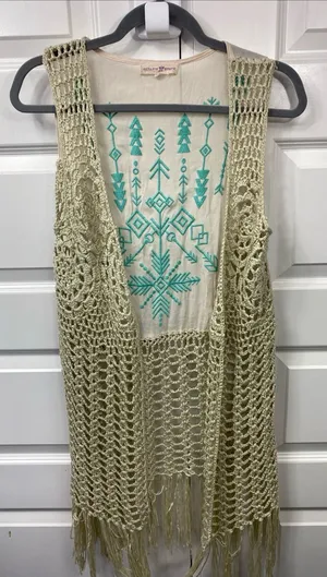 Altar’d State Duster Cardigan Boho Fringe Crochet Embroidery Hippie Festival S/M thumbnail 1