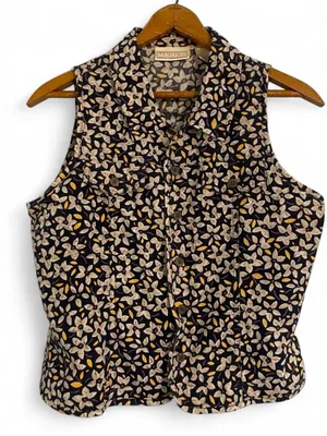 Maurices Vintage Y2k Women's M Floral Navy Cotton Sleeveless Button Down Shirt thumbnail 1
