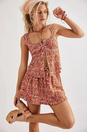 FREE PEOPLE Ellia Printed Set in Spring Blossom Combo Size Medium NWT thumbnail 1