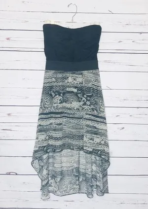 Black & White Aztec Tribal Pattern Strapless High Low Dress Size Medium thumbnail 7