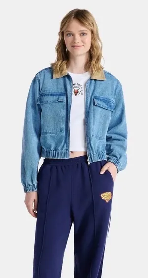 No Boundaries Stranger Things Denim Jacket Women S 4-6‎ Blue Corduroy Collar NWT thumbnail 1