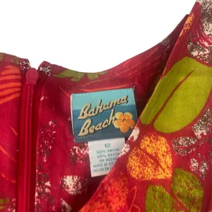 Bahama Beach Vintage 90s Women's Size 12 Large Hawaiian Red Tropical Midi Dress‎ thumbnail 4