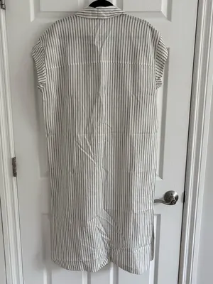 Calia Swim Coverup Dress Yucatan Stripe Ivory Linen Blend Button Down NWT Medium thumbnail 9