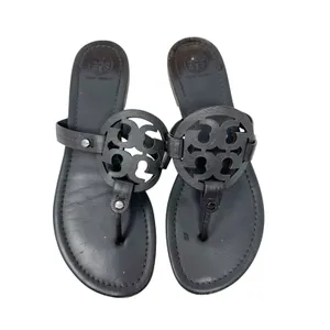 TORY BURCH Gray Grey Leather Miller Classic Designer Logo Sandals Flip Flop Sz 9 thumbnail 3