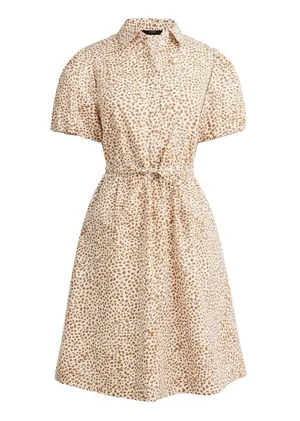 J.Crew Womens Brown Animal Print Short Sleeve Collared Mini Dress Size 4P thumbnail 1