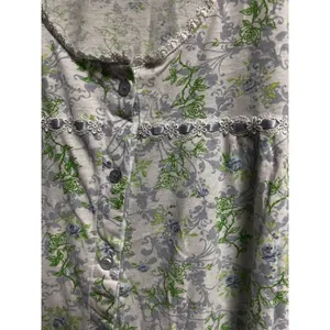 Vera Wang Womens Floral Button Front Nightgown Top Lace Trim Blue Green Rose Print thumbnail 3