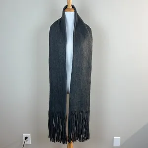 Lucky Brand Heather Dark Grey Brushed Knit‎ Fringe Long Scarf Soft Wrap New NWT thumbnail 5