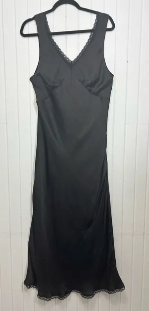 American Eagle Outfitters Black satin Lace Chemise dress‎ Size L thumbnail 1