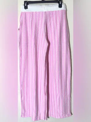 Zenana Raised Rib Striped Pullover & Wide Leg Pants Set Womens Lt Pink Sz Medium thumbnail 6