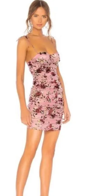 LPA Ruched Dress With Ties in Roses On Roses Pink Floral Revolve Size Small S thumbnail 1