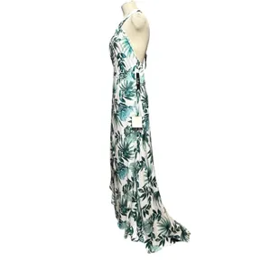 Lulus Marisha White Green Leaf Print Halter Wrap Dress Large thumbnail 3