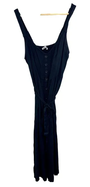 Abercrombie & Fitch Black Button Tie Waist Sleeveless Midi Dress Womens Size M thumbnail 1
