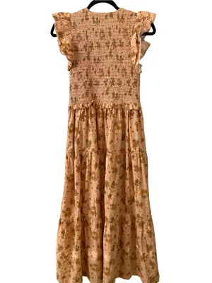 Elan Smocked Ruffle Maxi Dress cottagecore hippie Tan Floral thumbnail 3