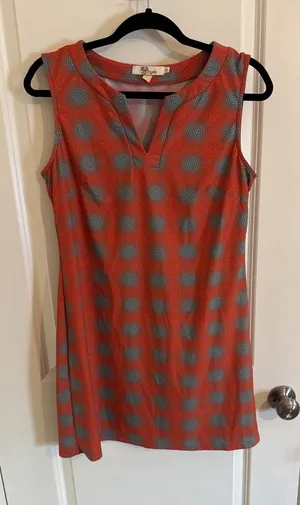 Aryeh Printed Dress Orange & Gray Spiral Sleeveless Shift Dress Size Medium thumbnail 1