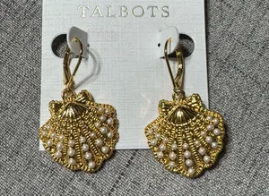 Talbots Gold & Pearl Shell Drop Earrings NWT thumbnail 7