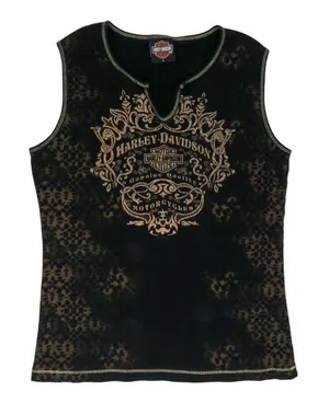 Y2K Harley Davidson Cheetah Gold Sparkly Tank Top Black Size L thumbnail 1
