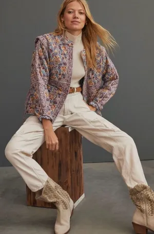 Anthropologie Antik Batik Jacket Quilted Cotton Floral Size Small thumbnail 1