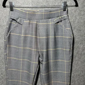 Indero Grey Glen Plaid High Waisted Pull On Trousers Dress Pants S M Tapered thumbnail 6