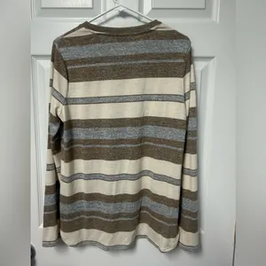 Banana Republic Men's Striped Crewneck Sweater - Brown, Gray, and Cream thumbnail 3