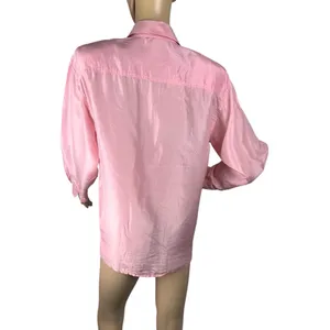 Vintage 100% Silk Blouse Button Down‎ Light Pink Sz Medium 90's Shoulder Pads thumbnail 2