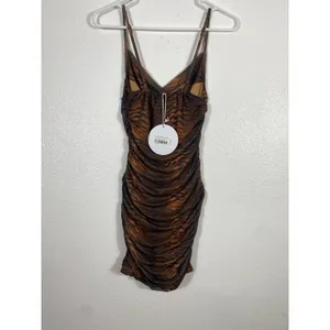 Princess Polly Tiger Print Ruched Mesh Mini Dress Size 2 Brown Black Y2K Party thumbnail 8