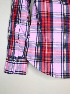 J. Crew Women's Slim Fit Stretch Perfect Pink Stewart Tartan Organic Cotton Top thumbnail 6