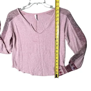 Daily Practice Anthropologie Shirt Womens XS Pink Waffle Knit Thermal Split Neck thumbnail 8