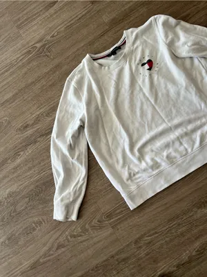 Tommy Hilfiger Womens Crewneck Sweatshirt Large White Heart Logo Cotton Preppy thumbnail 3