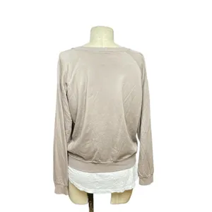 Monrow Distressed Double Layer Sweatshirt Fawn White Size‎ Medium Tan thumbnail 6