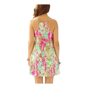 Lilly Pulitzer Silk Shift Dress Womens‎ XS Pink Floral T-Strap V-Neck Mini Silk thumbnail 2