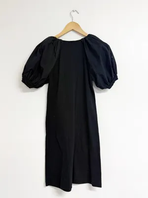 Maeve Anthropologie Annika Knit Mini Dress XS Black Puff Sleeve V-Neck thumbnail 7