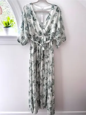 NWT Baltic Born Kia Kimono Maxi Dress Sage Floral M Romantic Coquette Fairycore thumbnail 7